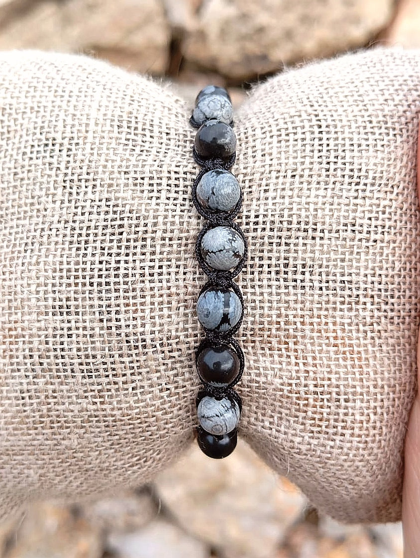 Bracciale Tibetano Ossidiana Fiocco di Neve