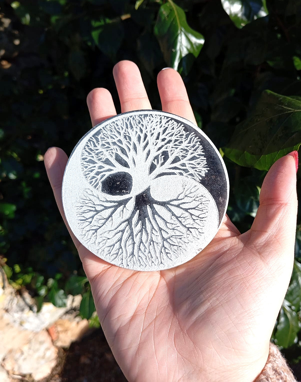 Piattino Selenite Yin Yang Albero della Vita