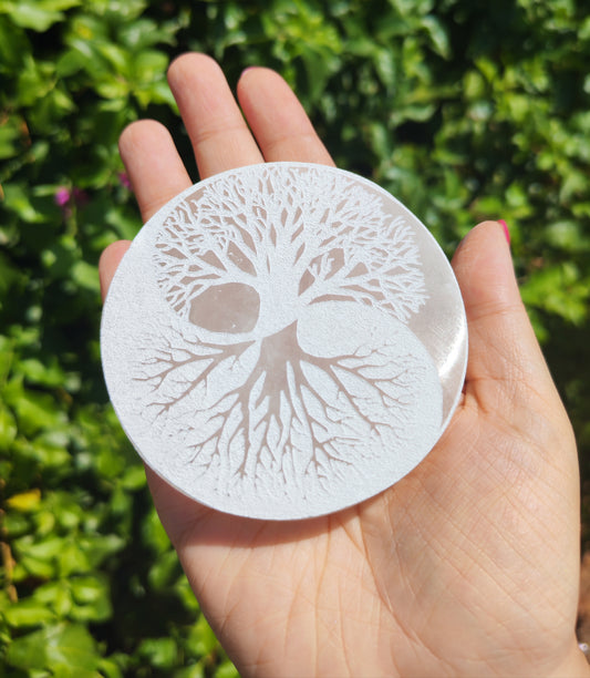 Piattino Selenite Yin Yang Albero della Vita
