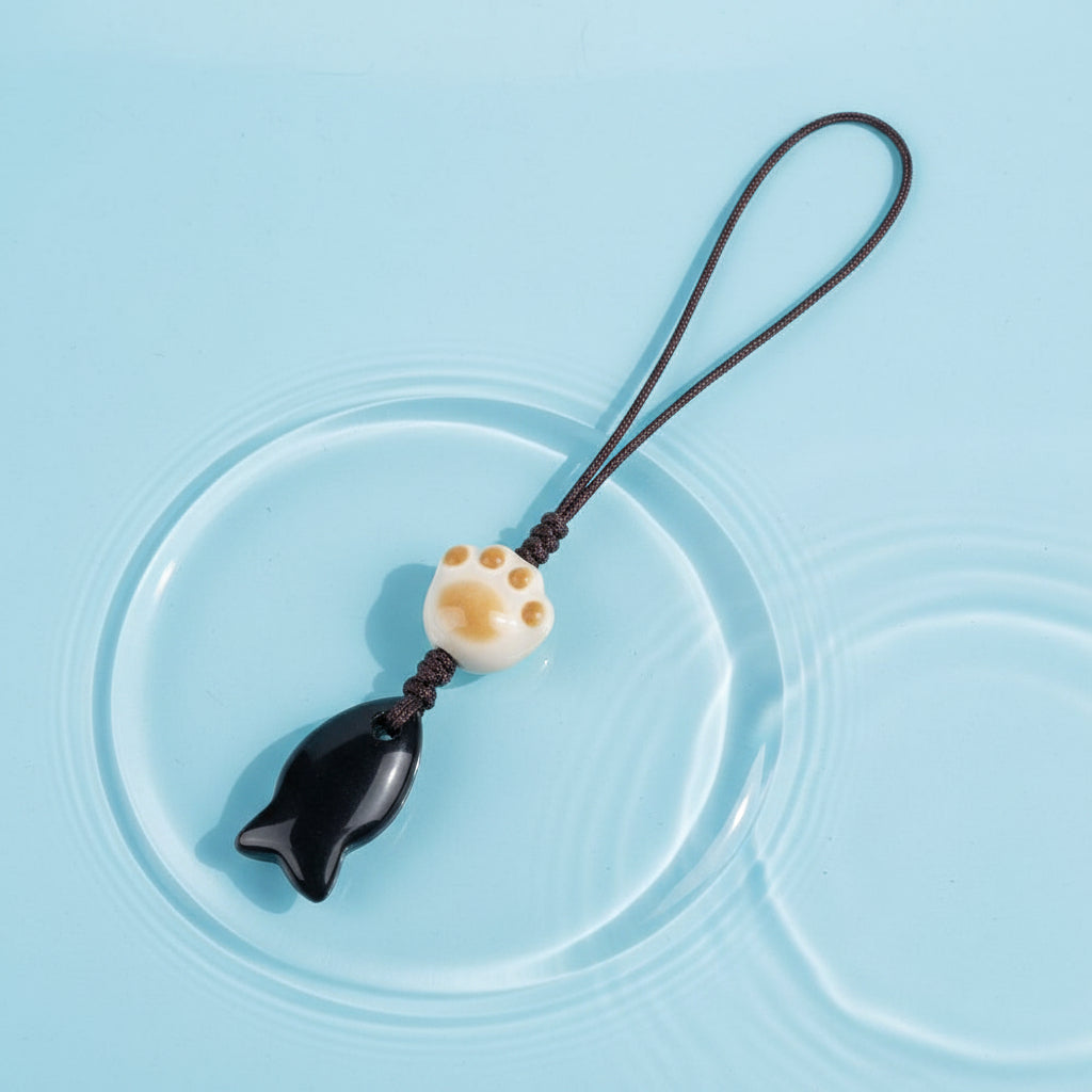 Charm Pesce Ossidiana Nera (Protezione e Verità)