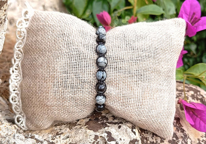 Bracciale Tibetano Ossidiana Fiocco di Neve