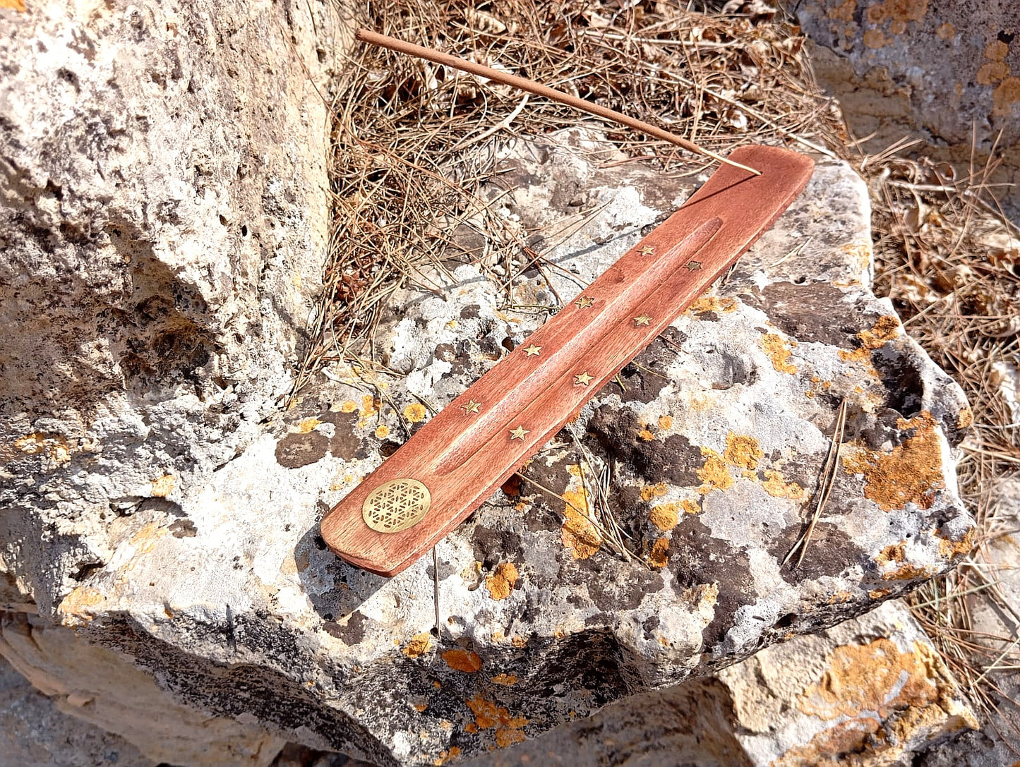 Porta incenso in legno con Fiore della Vita