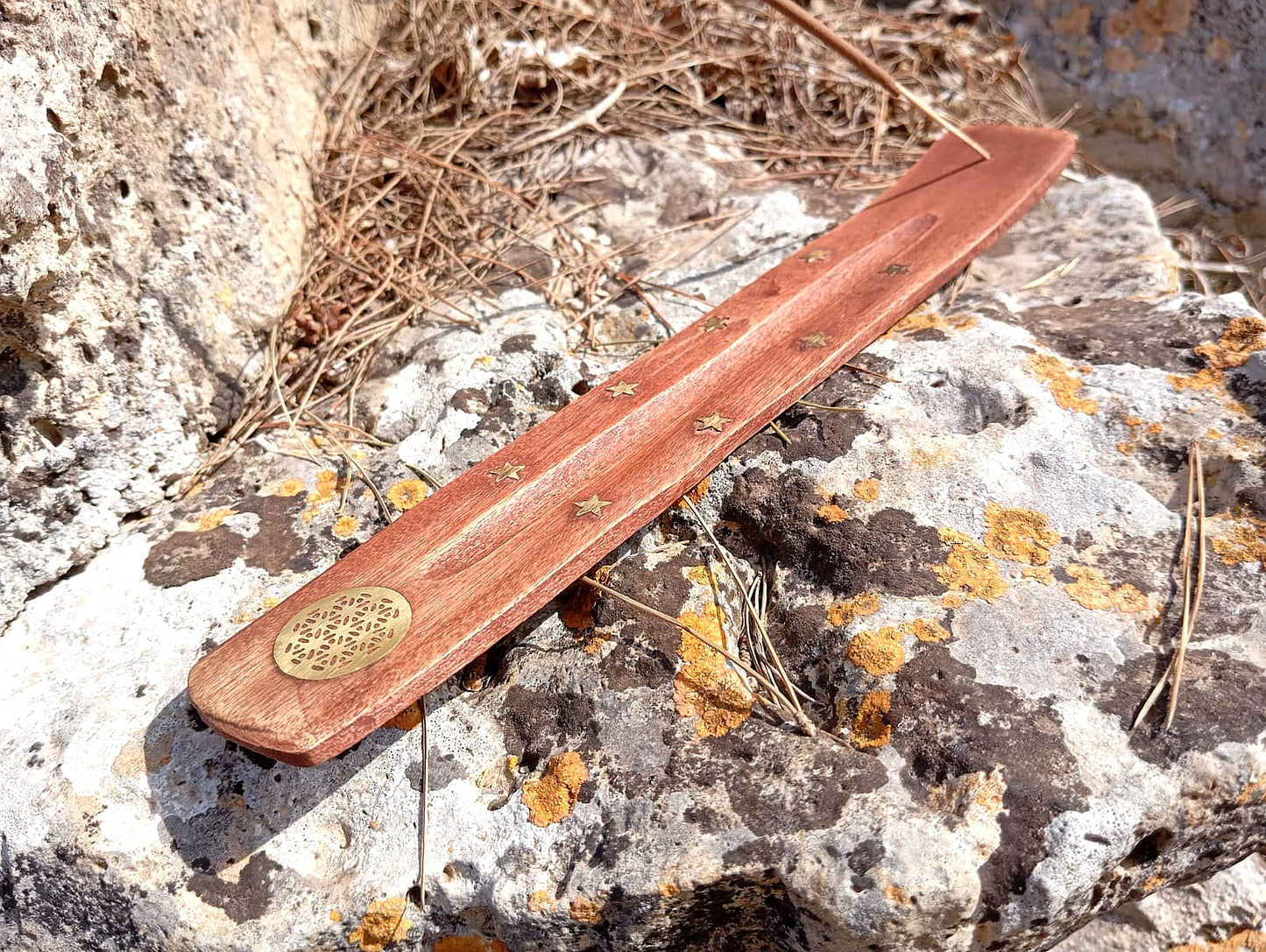 Porta incenso in legno con Fiore della Vita
